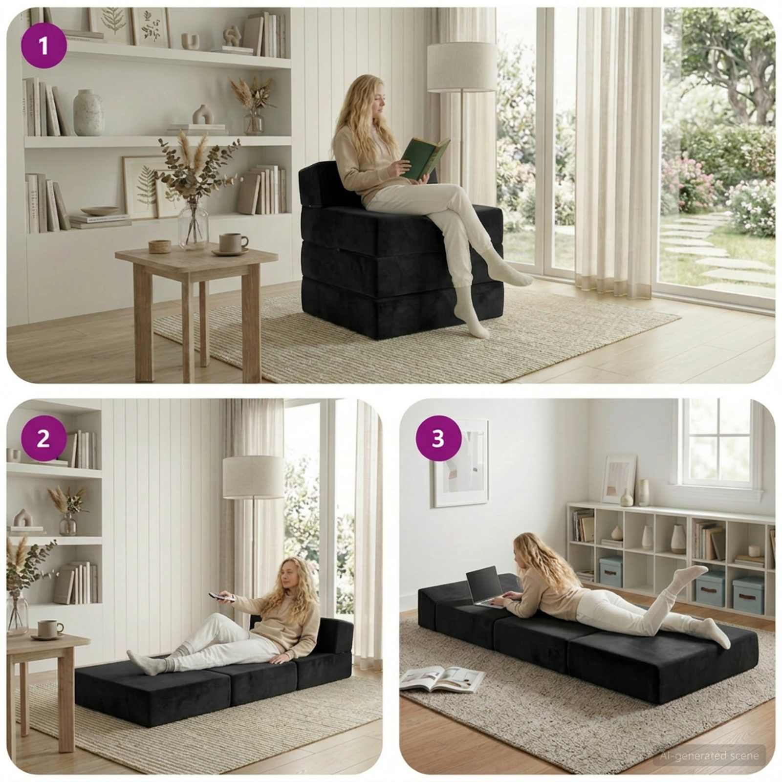 vidaXL Składana Sofa Łóżko Czarny 200 x 70 x 15 cm Welur