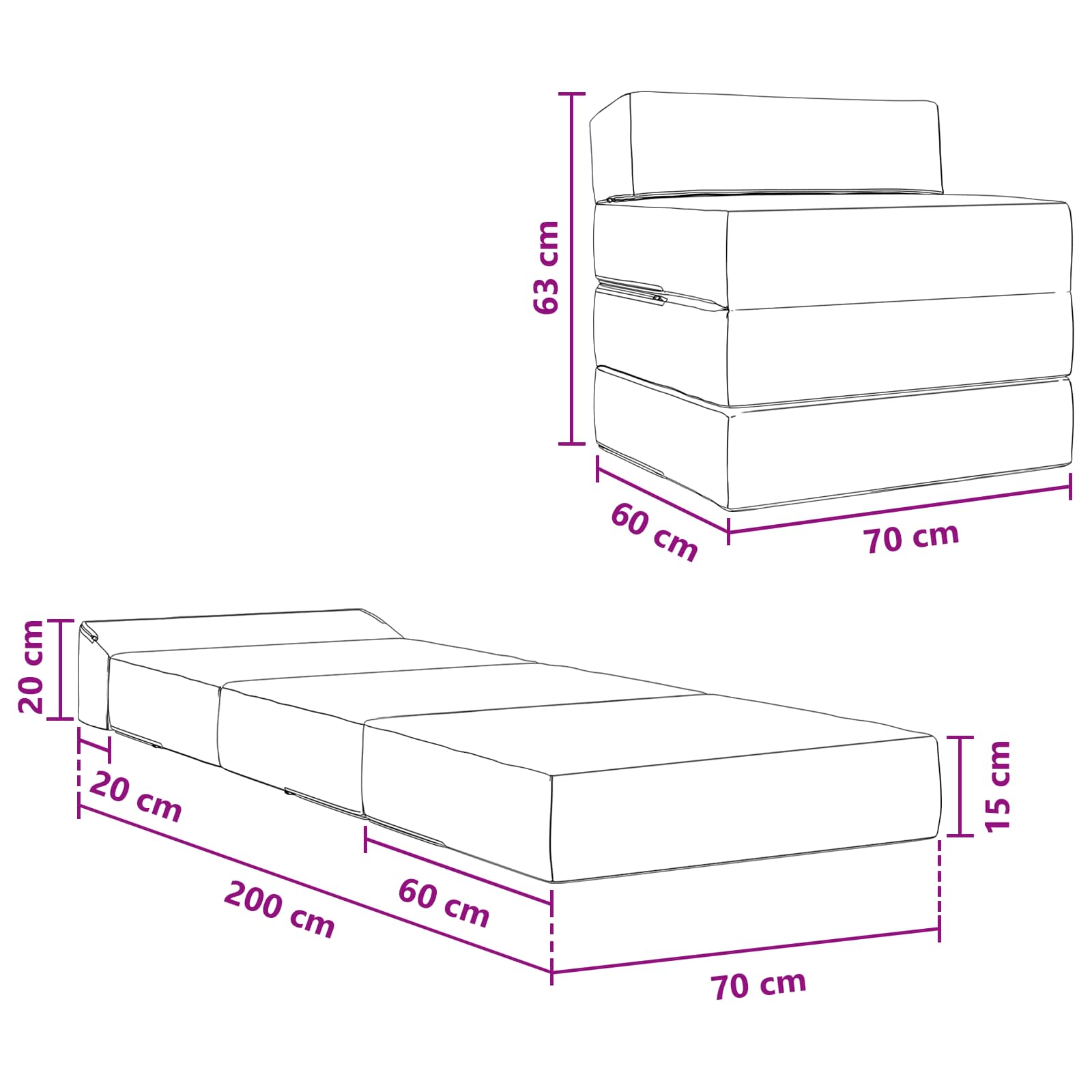 vidaXL Składana Sofa Łóżko jasnoszary 200 x 70 x 15 cm