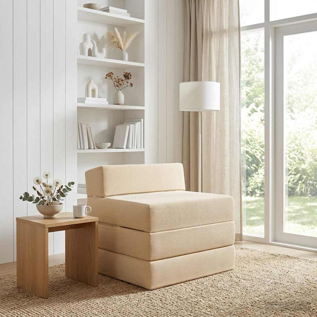 vidaXL Składana Sofa Łóżko kremowy 200 x 70 x 15 cm Tkanina sztruksowa