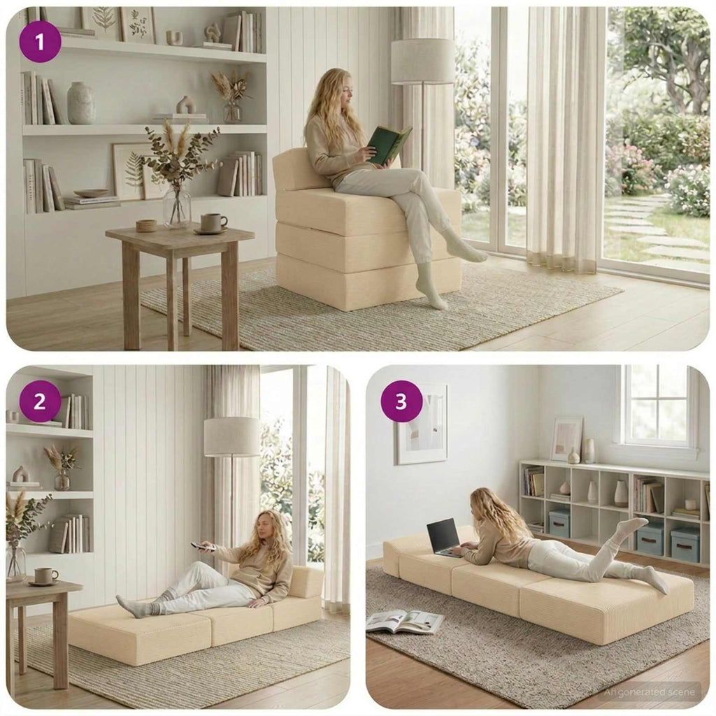 vidaXL Składana Sofa Łóżko kremowy 200 x 70 x 15 cm Tkanina sztruksowa