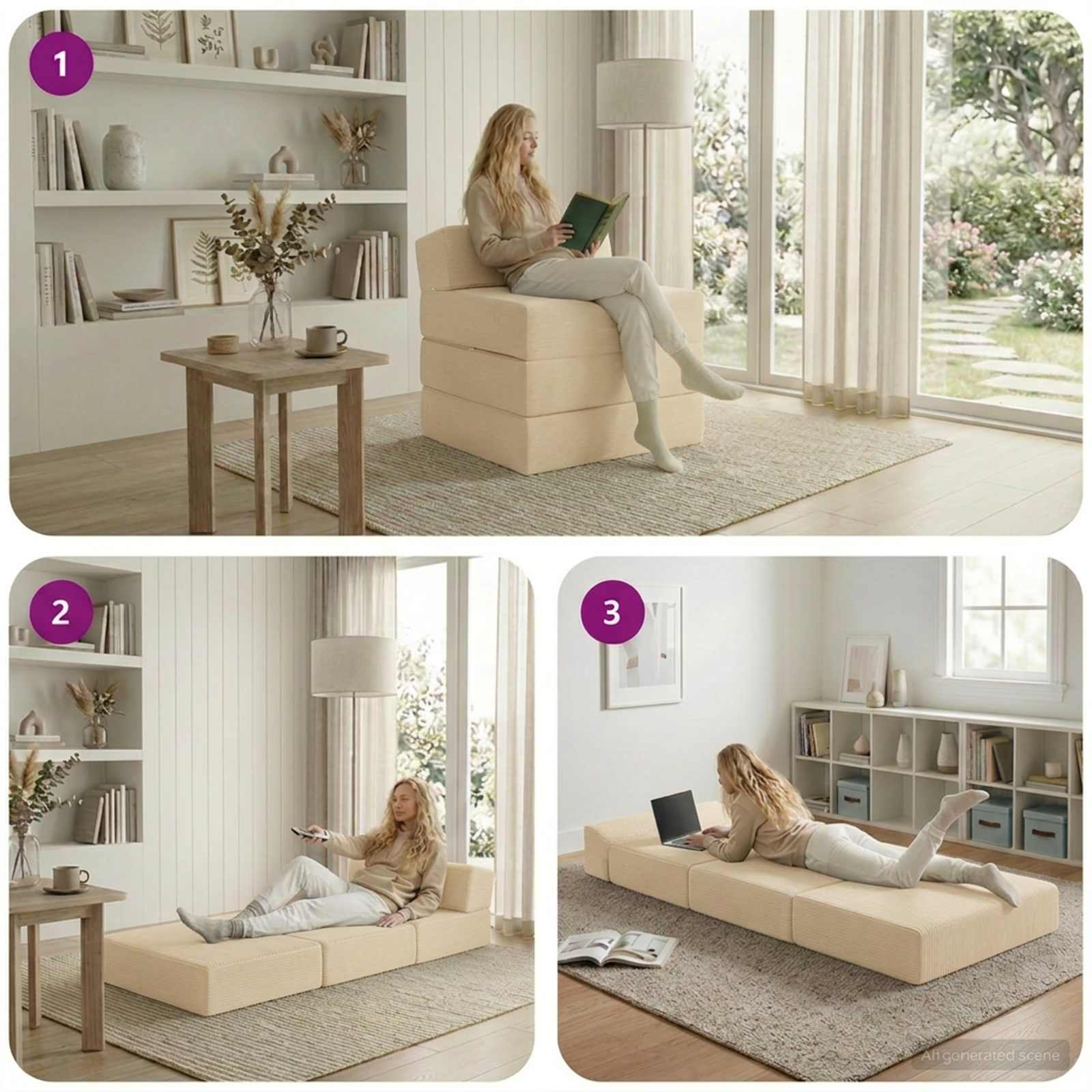 vidaXL Składana Sofa Łóżko kremowy 200 x 70 x 15 cm Tkanina sztruksowa