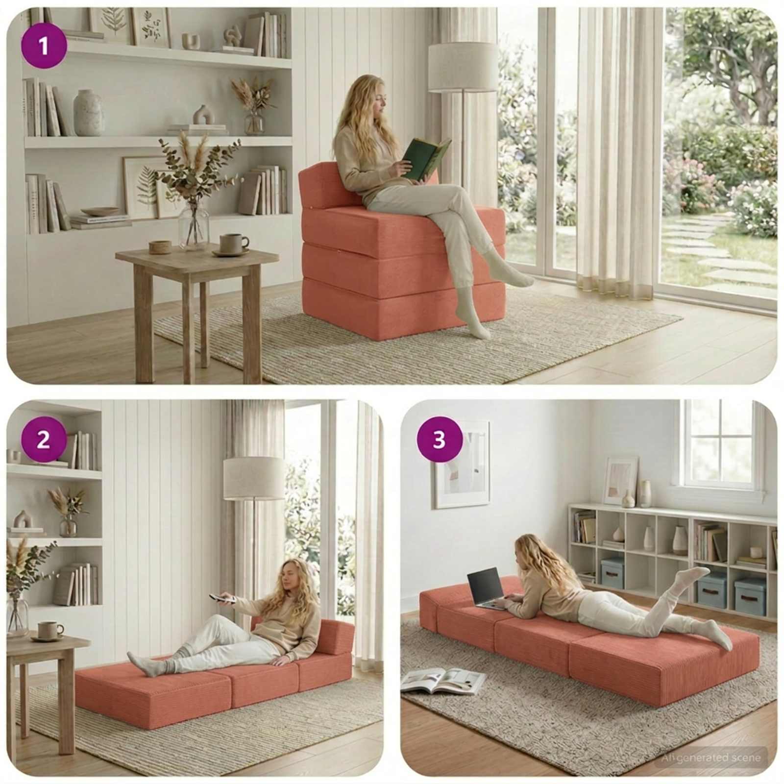 vidaXL Składana Sofa Łóżko Czerwono-pomarańczowy 200 x 70 x 15 cm