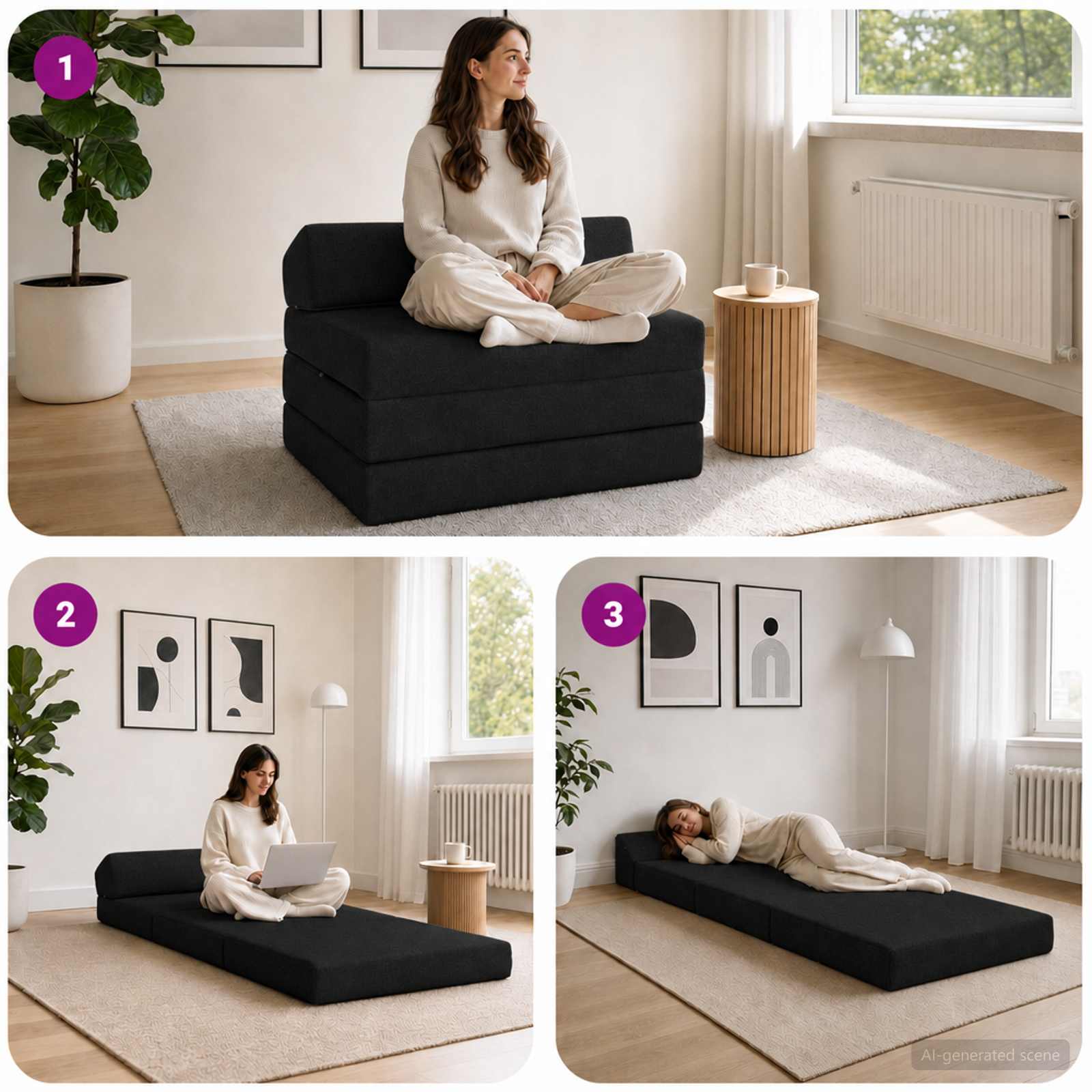 vidaXL Składana Sofa Łóżko Czarny 200 x 70 x 10 cm tkanina