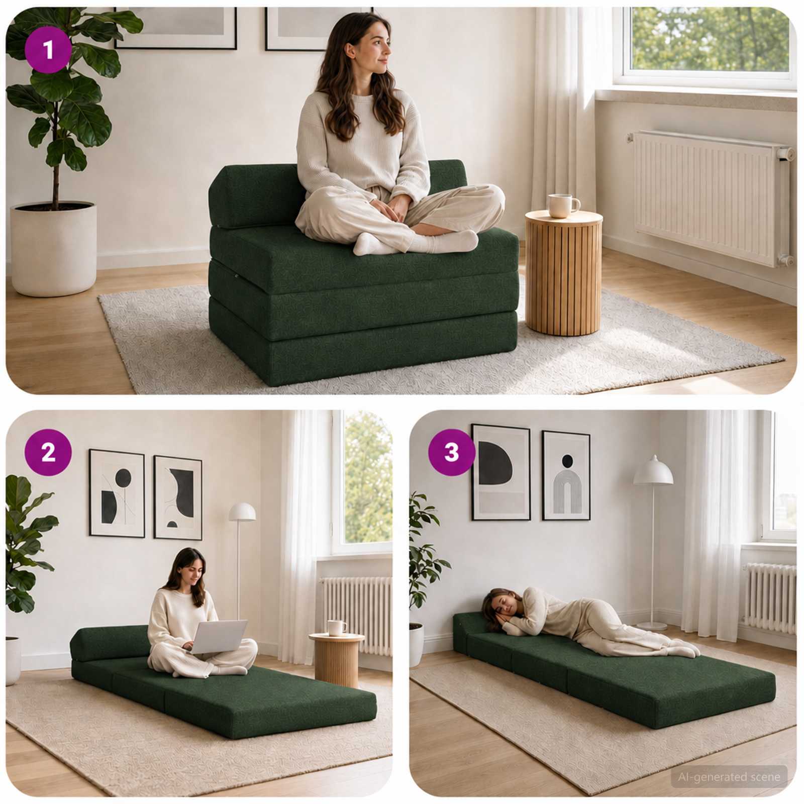 vidaXL Składana Sofa Łóżko Ciemnozielony 200 x 70 x 10 cm tkanina