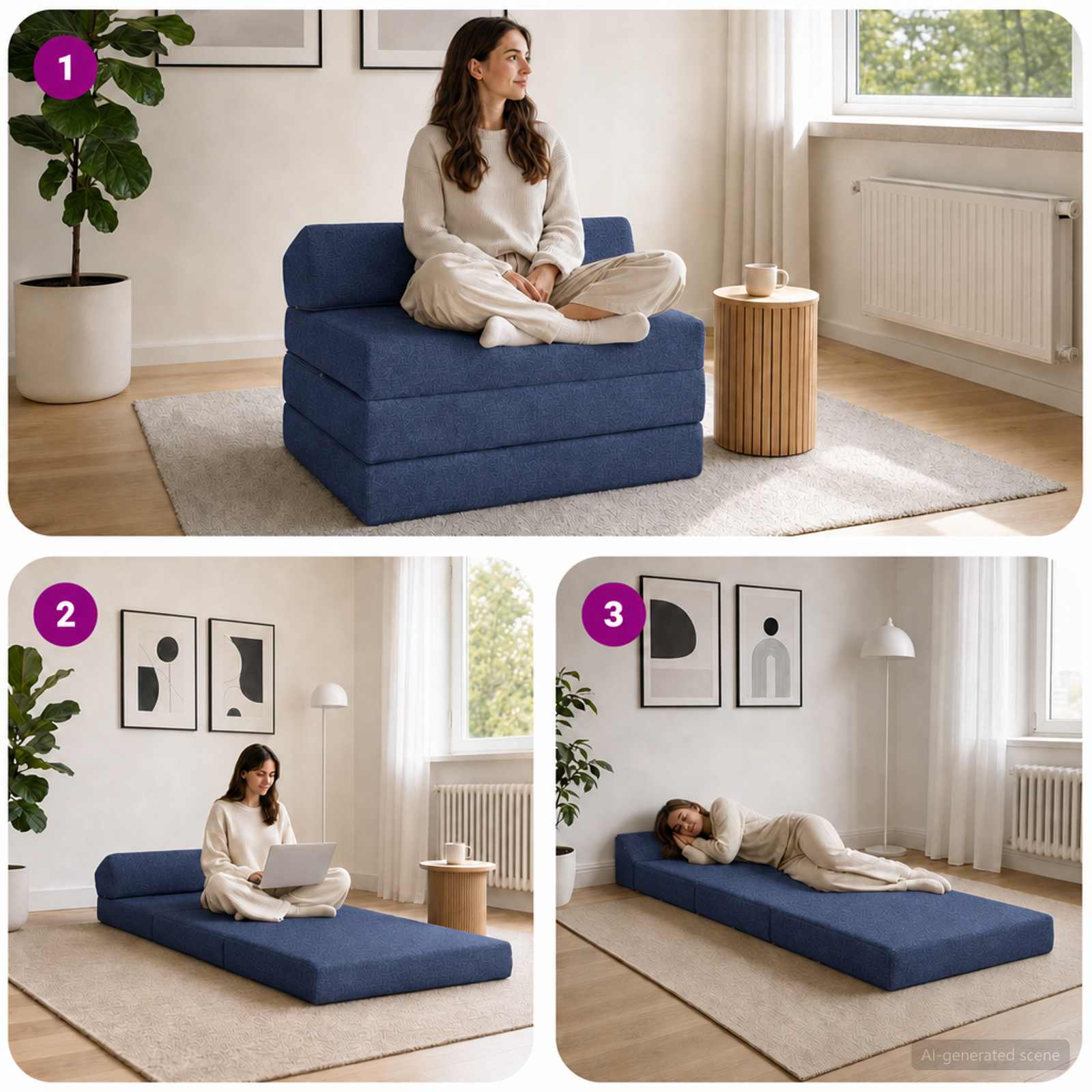 vidaXL Składana Sofa Łóżko niebieski 200 x 70 x 10 cm tkanina