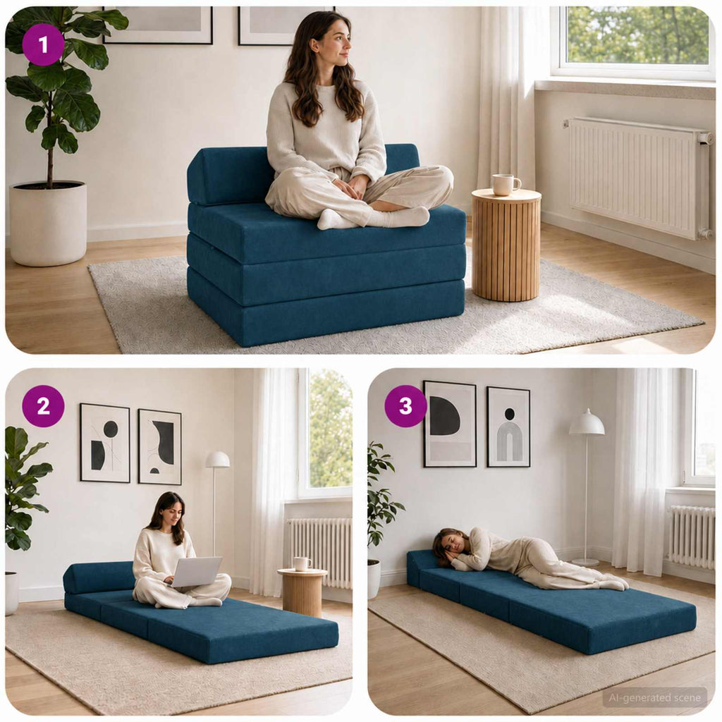 vidaXL Składana Sofa Łóżko niebieski 200 x 70 x 10 cm Welur