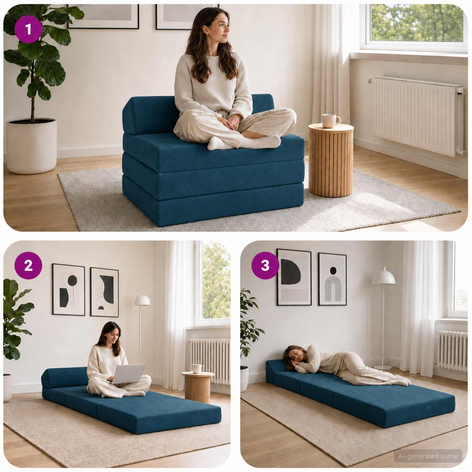 vidaXL Składana Sofa Łóżko niebieski 200 x 70 x 10 cm Welur