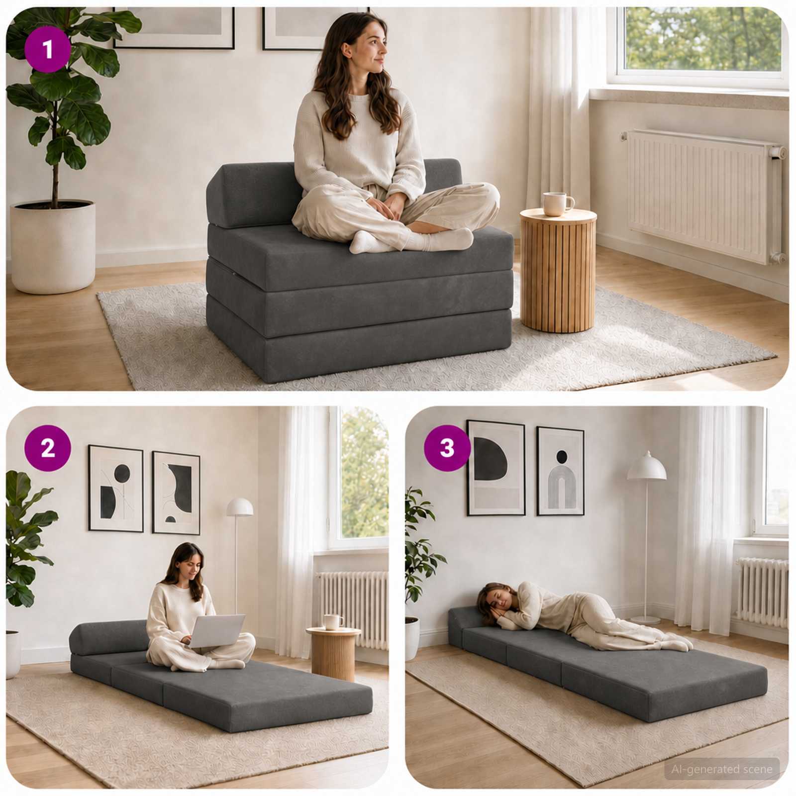 vidaXL Składana Sofa Łóżko ciemnoszary 200 x 70 x 10 cm Welur