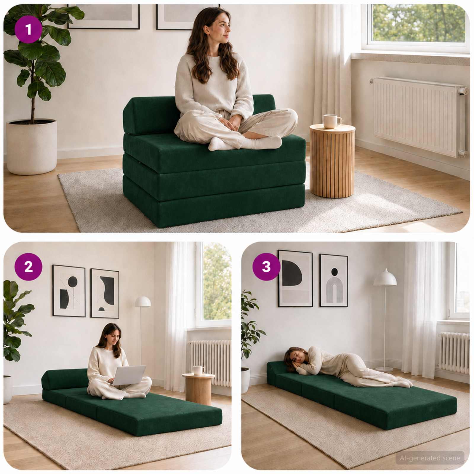 vidaXL Składana Sofa Łóżko Ciemnozielony 200 x 70 x 10 cm Welur