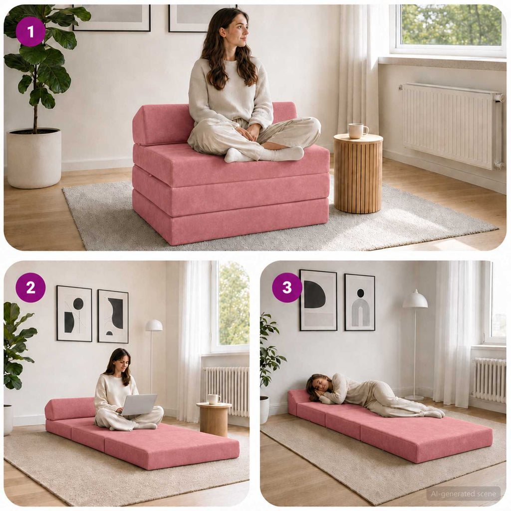 vidaXL Składana Sofa Łóżko różowy 200 x 70 x 10 cm Welur