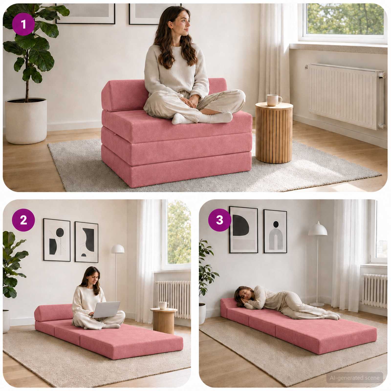 vidaXL Składana Sofa Łóżko różowy 200 x 70 x 10 cm Welur