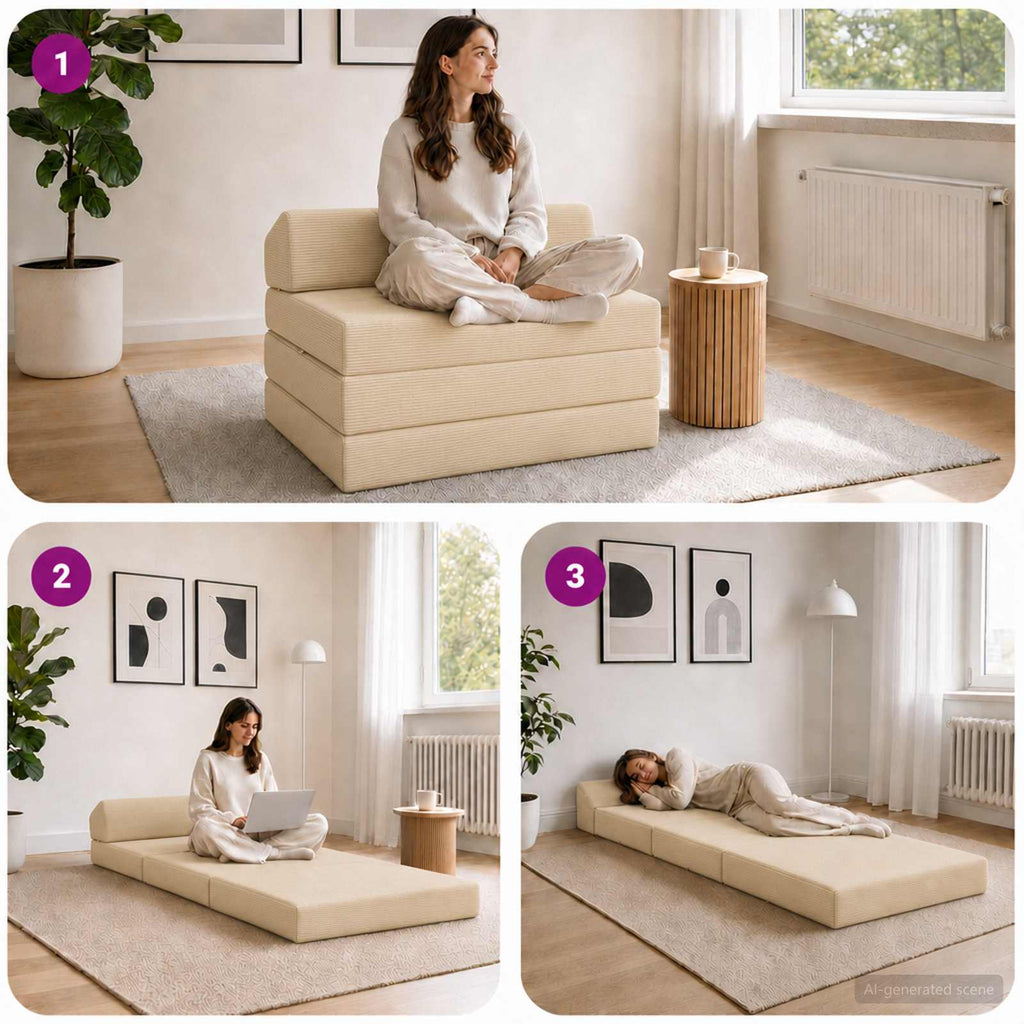 vidaXL Składana Sofa Łóżko kremowy 200 x 70 x 10 cm Tkanina sztruksowa
