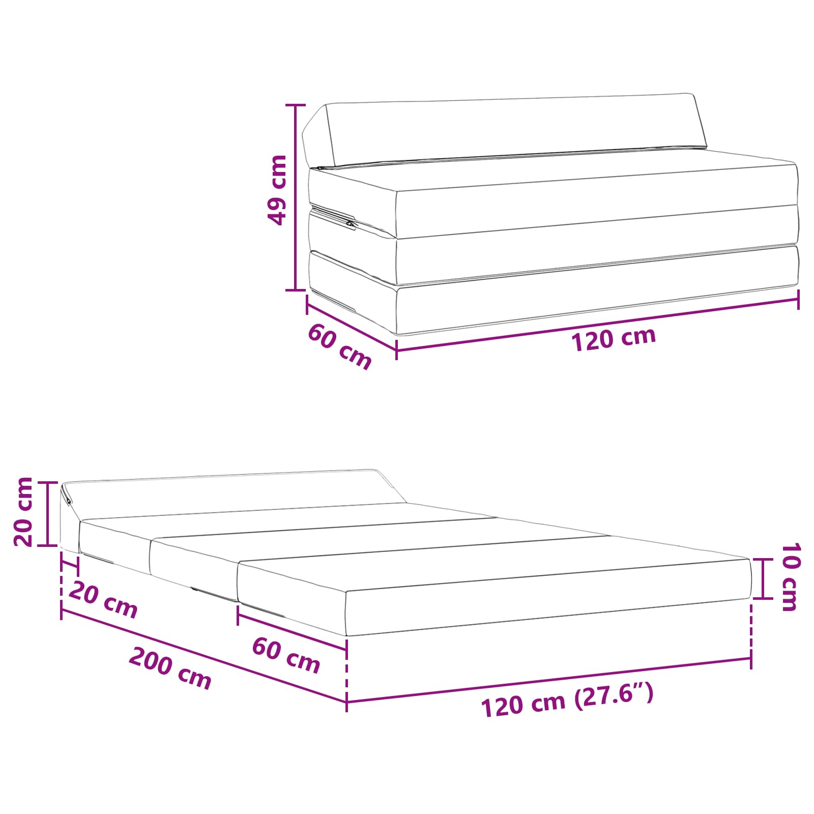 vidaXL Składana Sofa Łóżko niebieski 120 x 60 x 49 cm tkanina