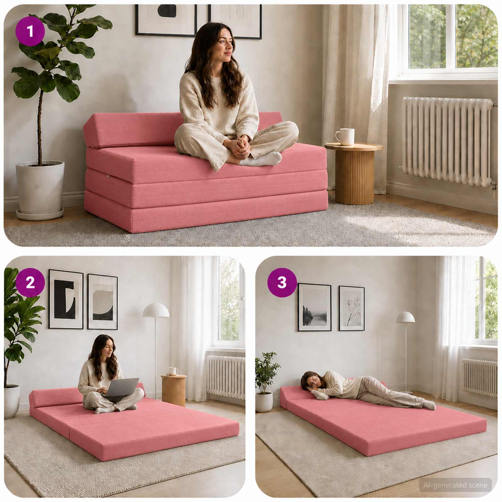 vidaXL Składana Sofa Łóżko różowy 120 x 60 x 49 cm tkanina