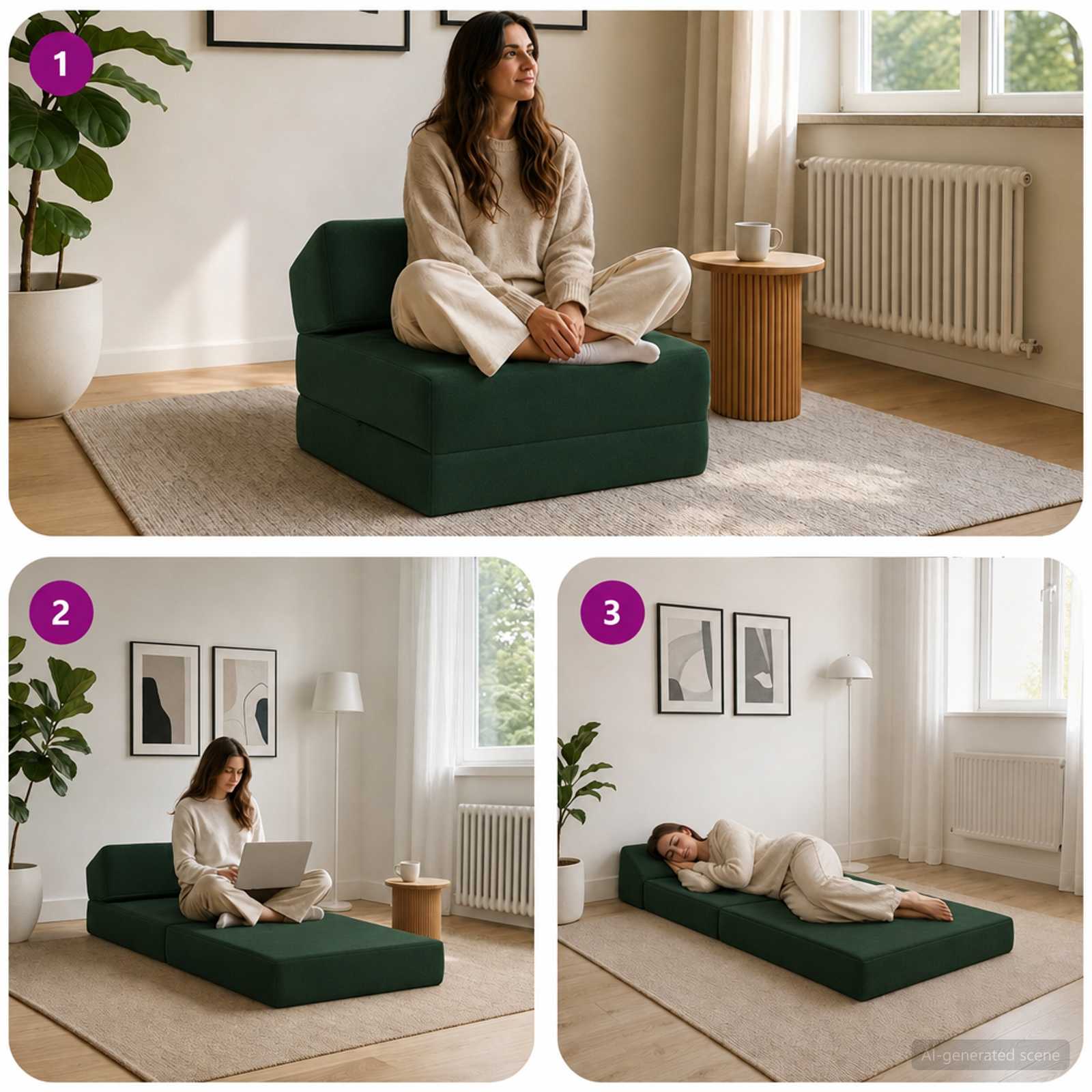 vidaXL Składana Sofa Łóżko Ciemnozielony 60 x 70 x 41 cm tkanina