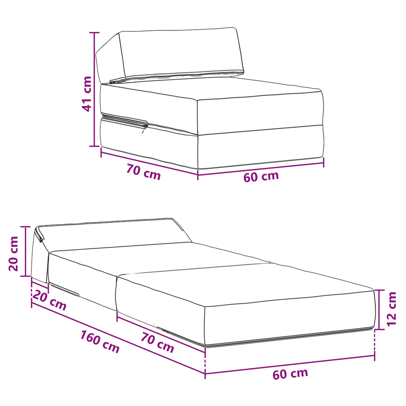 vidaXL Składana Sofa Łóżko ciemnoszary 60 x 70 x 41 cm tkanina