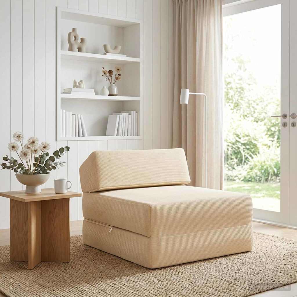 vidaXL Składana Sofa Łóżko kremowy 60 x 70 x 41 cm tkanina
