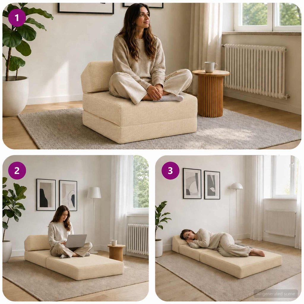 vidaXL Składana Sofa Łóżko kremowy 60 x 70 x 41 cm tkanina