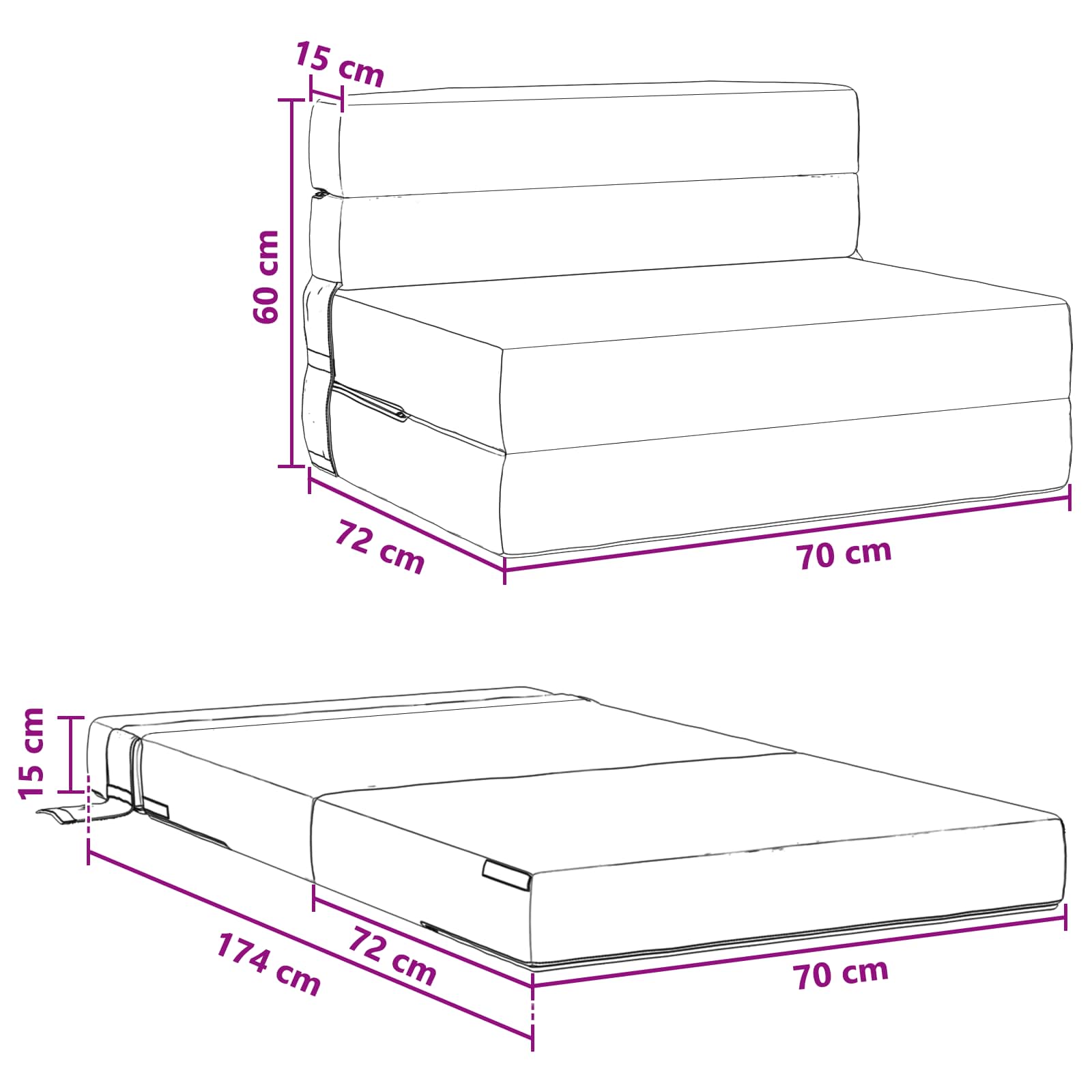 vidaXL Składana Sofa Łóżko ciemnoszary 70 x 72 x 60 cm tkanina