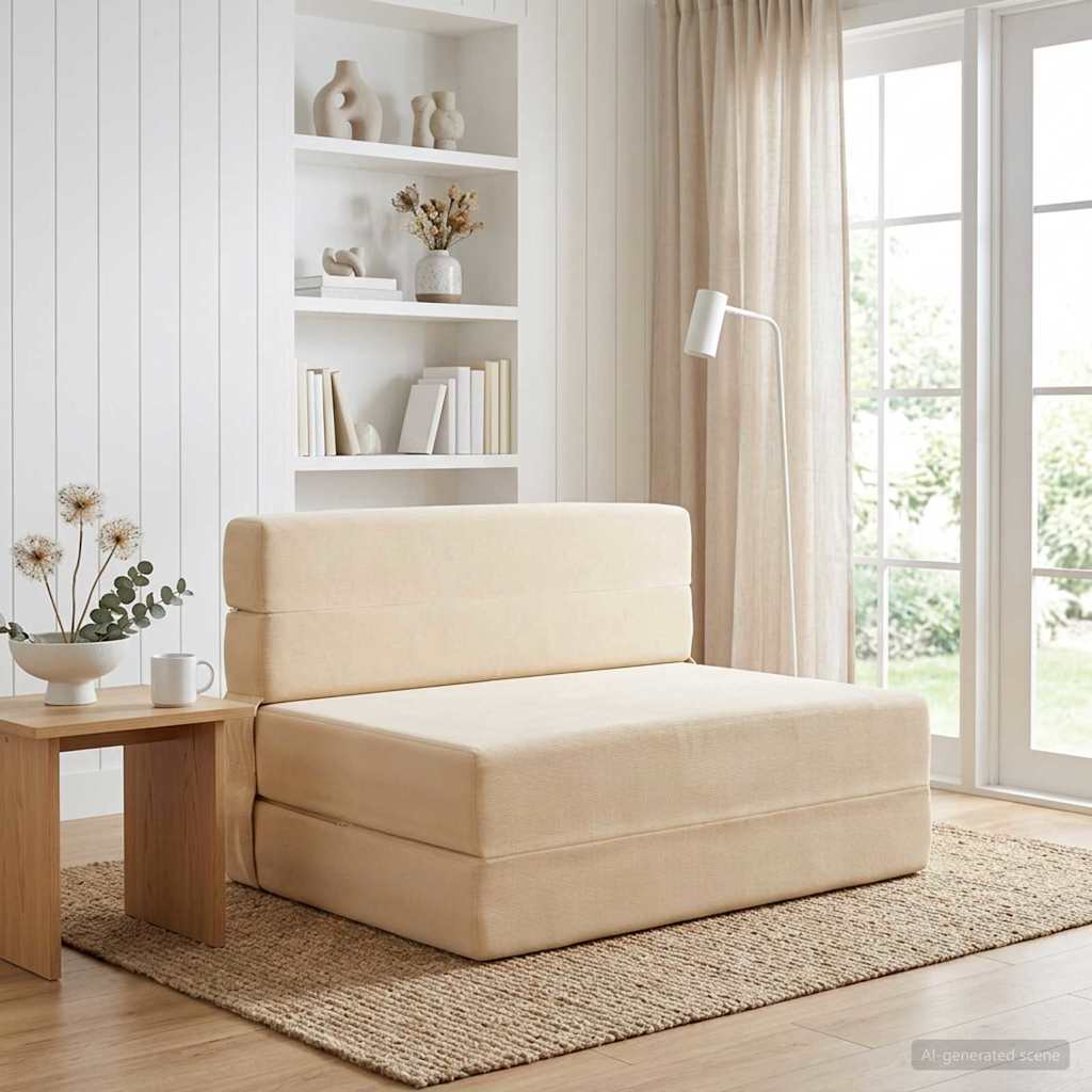 vidaXL Składana Sofa Łóżko kremowy 70 x 72 x 60 cm tkanina
