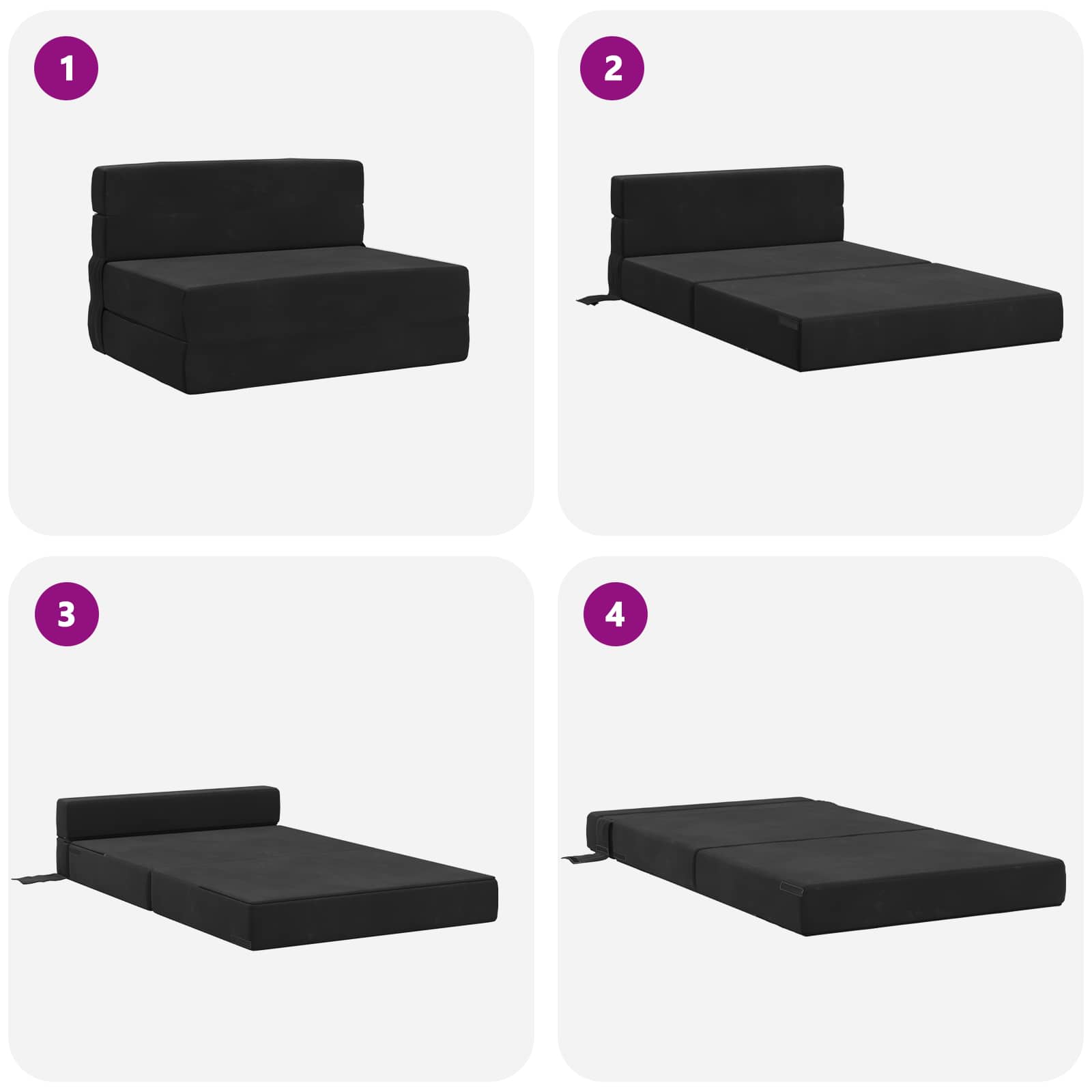 vidaXL Składana Sofa Łóżko Czarny 70 x 80 x 60 cm tkanina