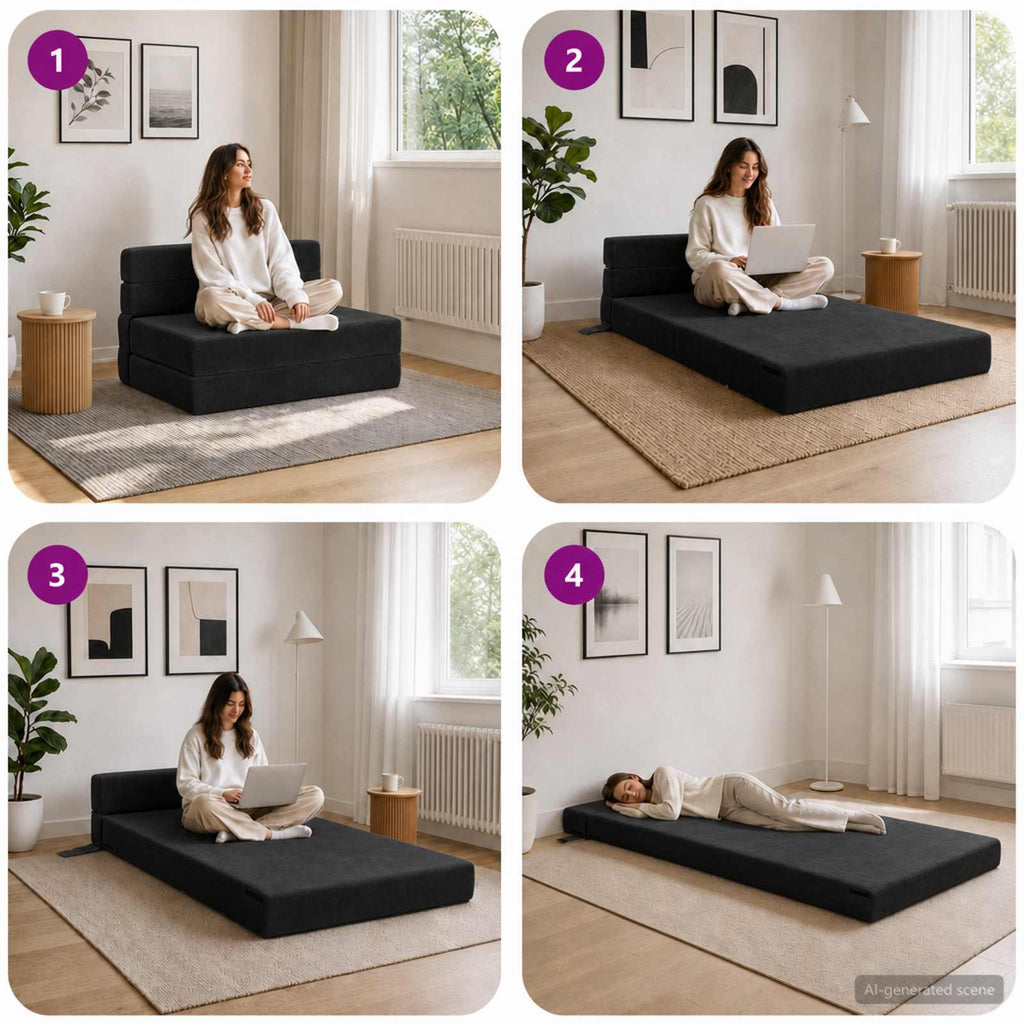 vidaXL Składana Sofa Łóżko Czarny 70 x 80 x 60 cm tkanina