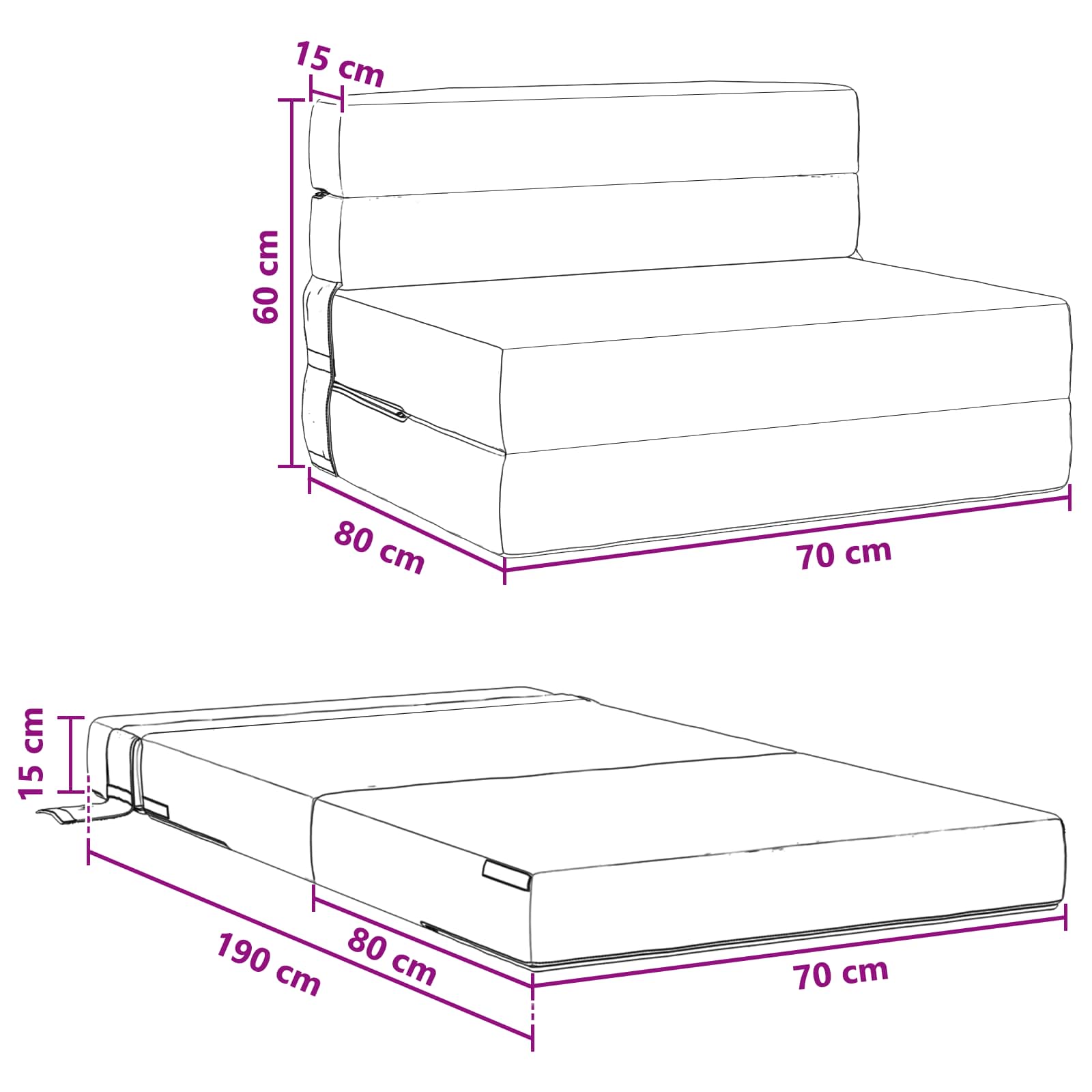 vidaXL Składana Sofa Łóżko ciemnoszary 70 x 80 x 60 cm tkanina