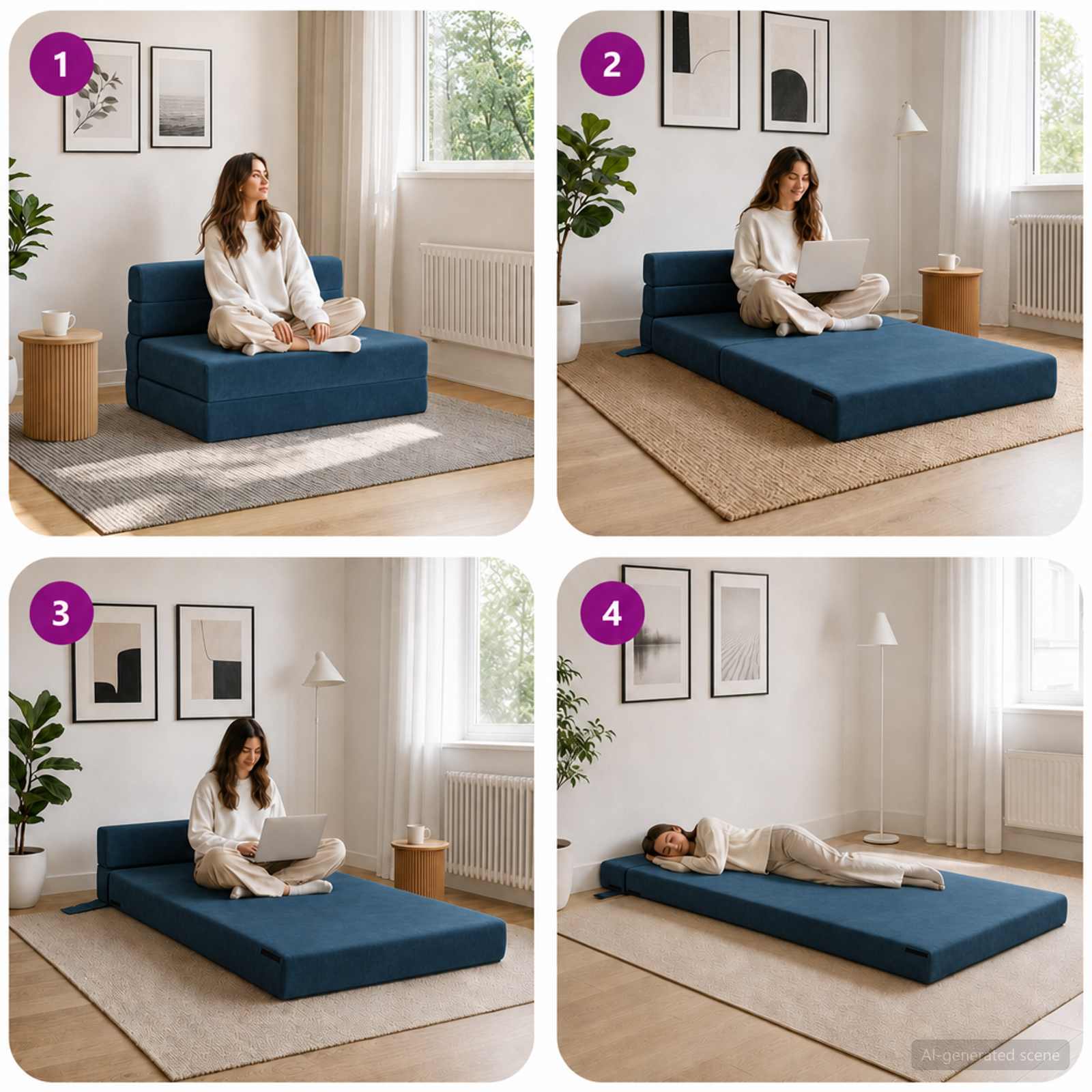 vidaXL Składana Sofa Łóżko niebieski 100 x 80 x 60 cm tkanina