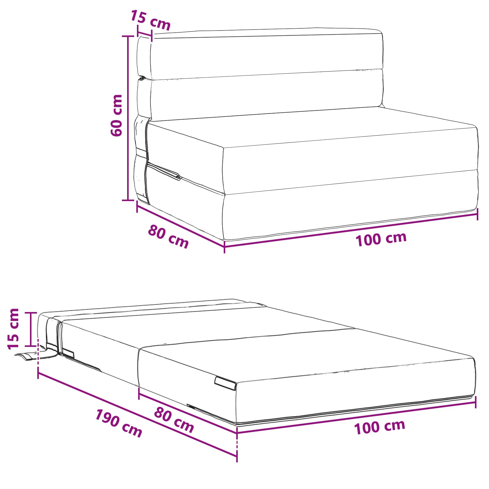 vidaXL Sofa Rozkładana z funkcją łóżka Ciemna zieleń 190 x 100 x 15 cm