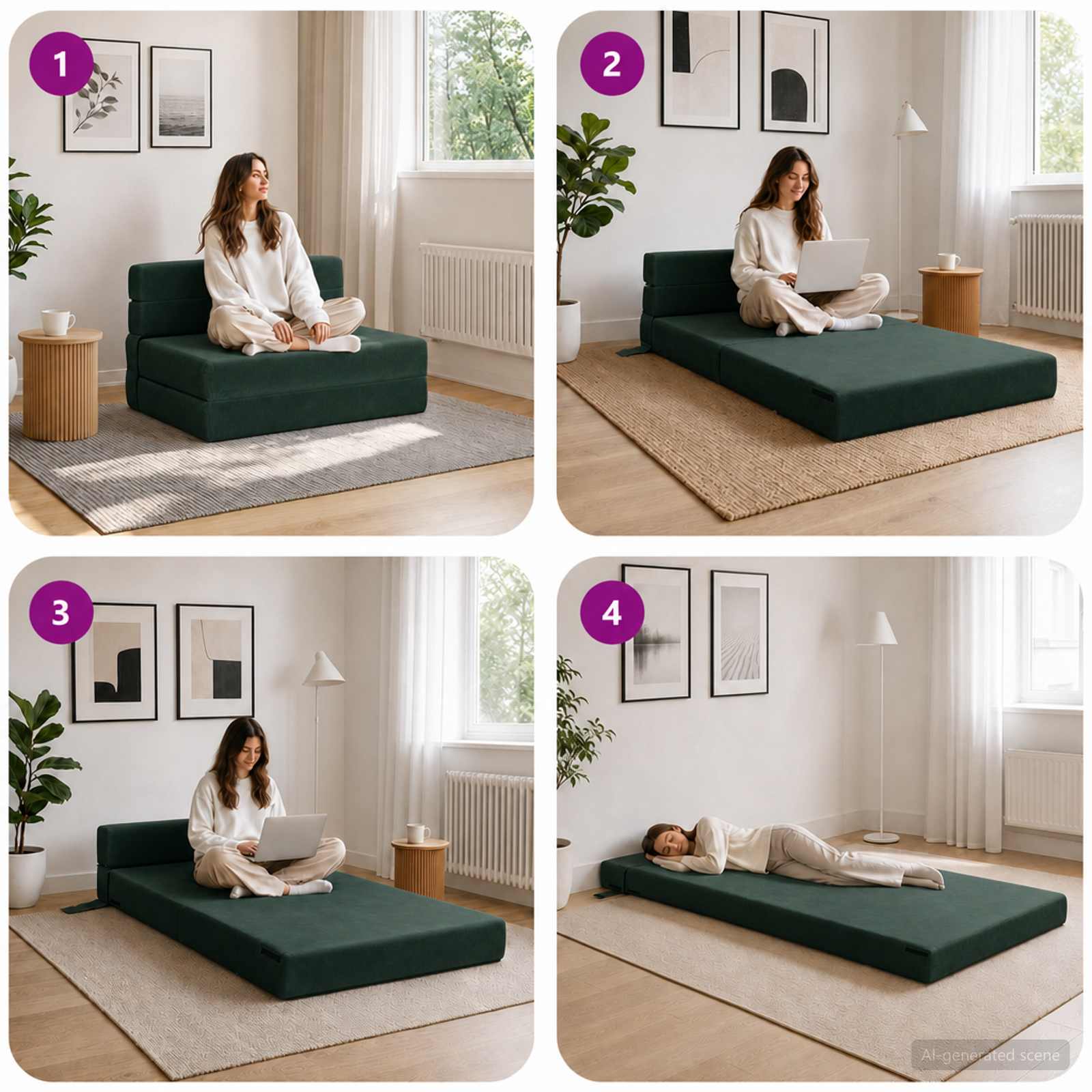 vidaXL Sofa Rozkładana z funkcją łóżka Ciemna zieleń 190 x 100 x 15 cm