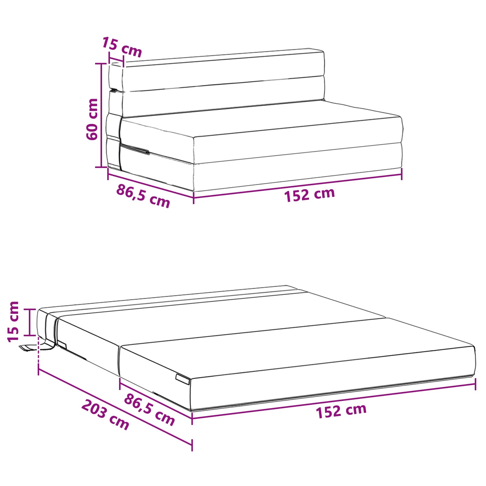 vidaXL Składana Sofa Łóżko niebieski 152 x 86,5 x 60 cm tkanina