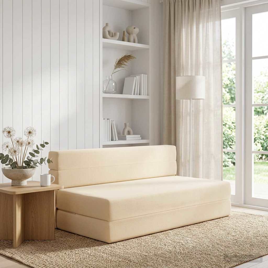 vidaXL Składana Sofa Łóżko kremowy 152 x 86,5 x 60 cm tkanina