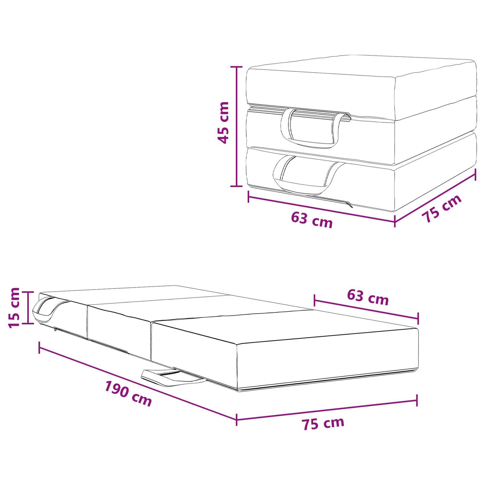 vidaXL Składana Sofa Łóżko 75 x 63 x 45 cm Czarny