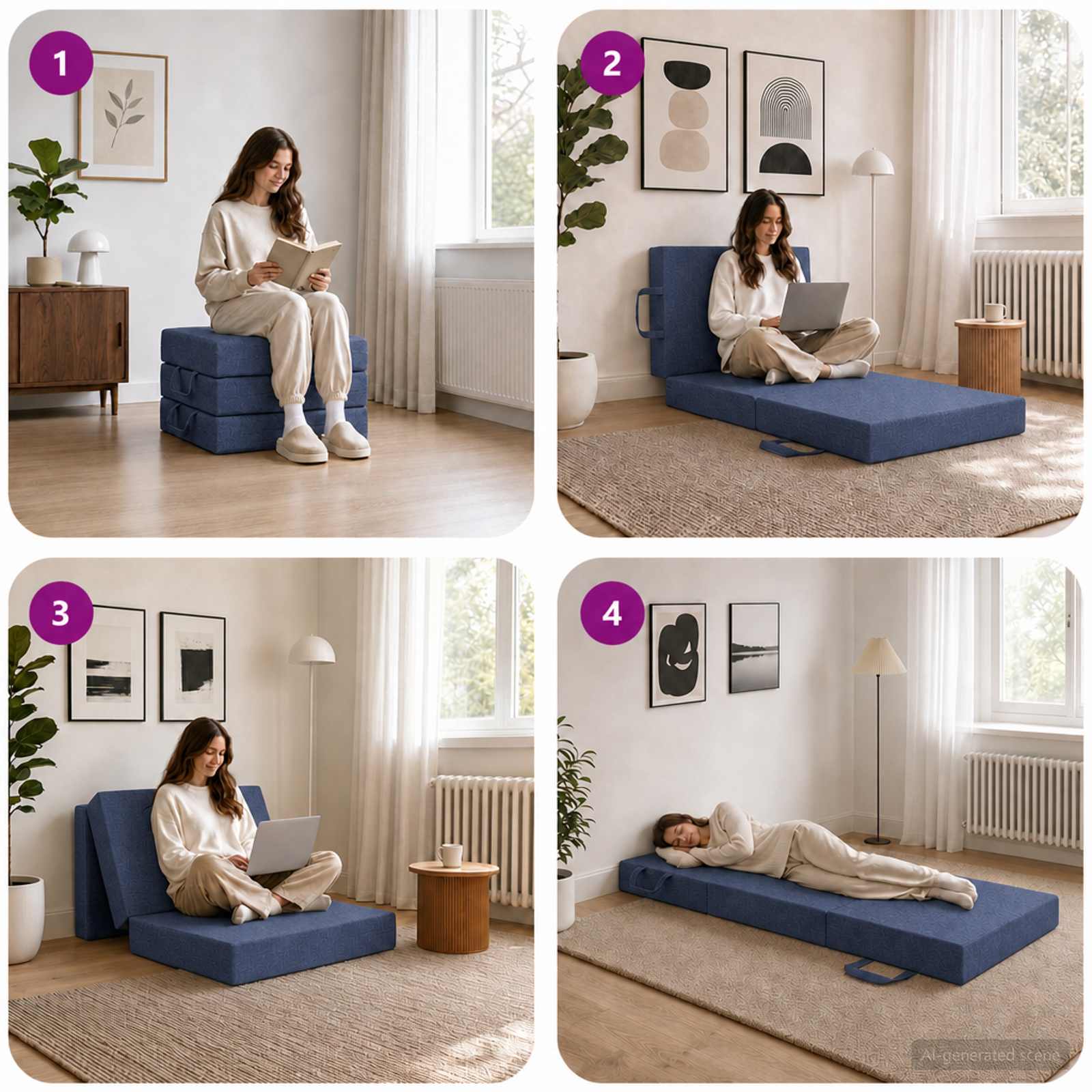 vidaXL Składana Sofa Łóżko 75 x 63 x 45 cm niebieski