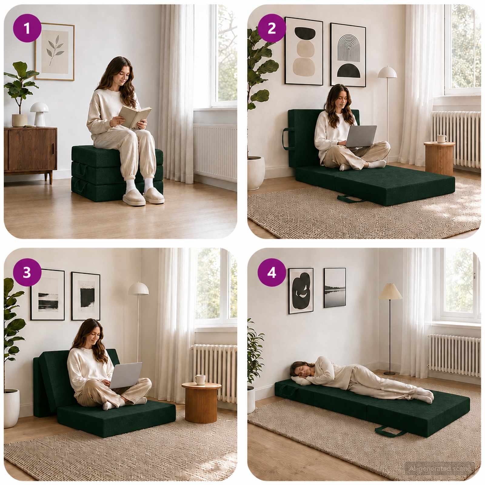 vidaXL Składana Sofa Łóżko 90 x 63 x 45 cm Ciemnozielony