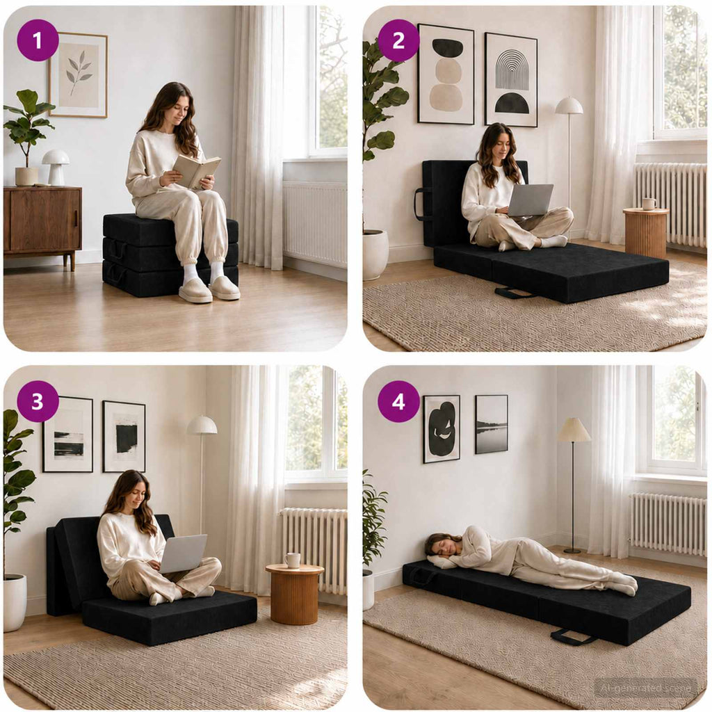 vidaXL Składana Sofa Łóżko 90 x 63 x 45 cm Czarny