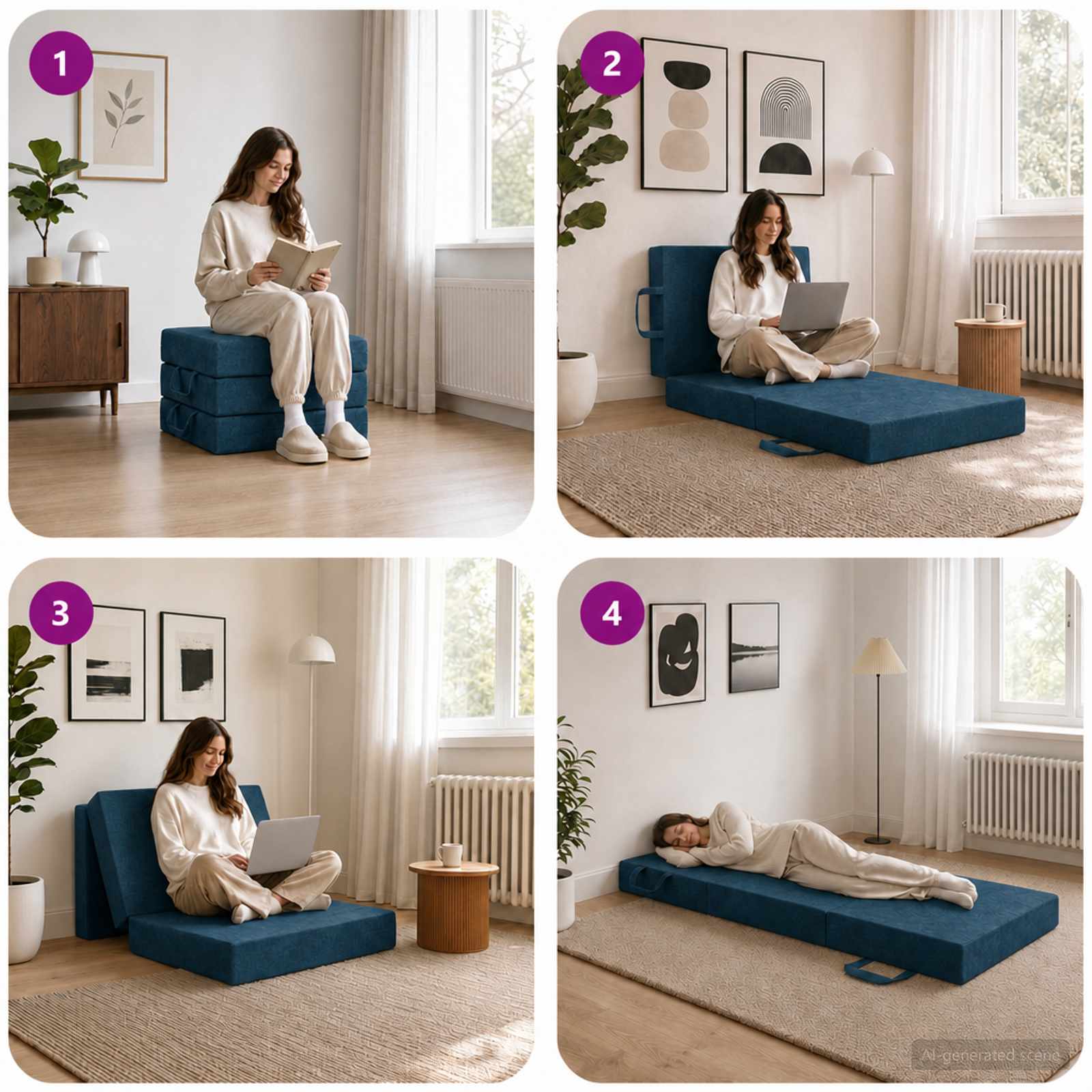 vidaXL Składana Sofa Łóżko 75 x 67 x 45 cm niebieski