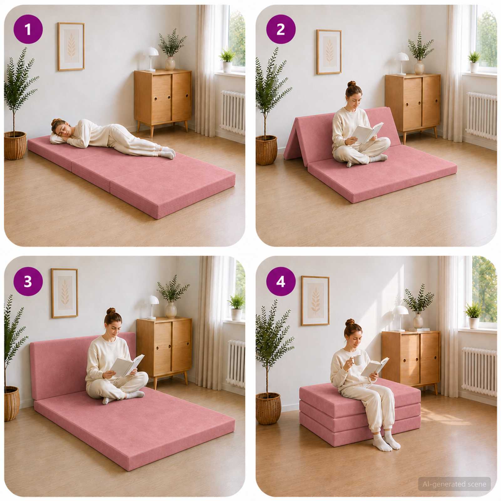 vidaXL Składana Sofa Łóżko 100 x 67 x 45 cm różowy