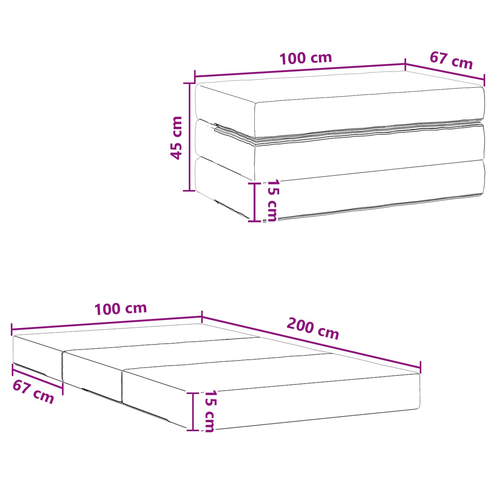 vidaXL Składana Sofa Łóżko 100 x 67 x 45 cm Czarny