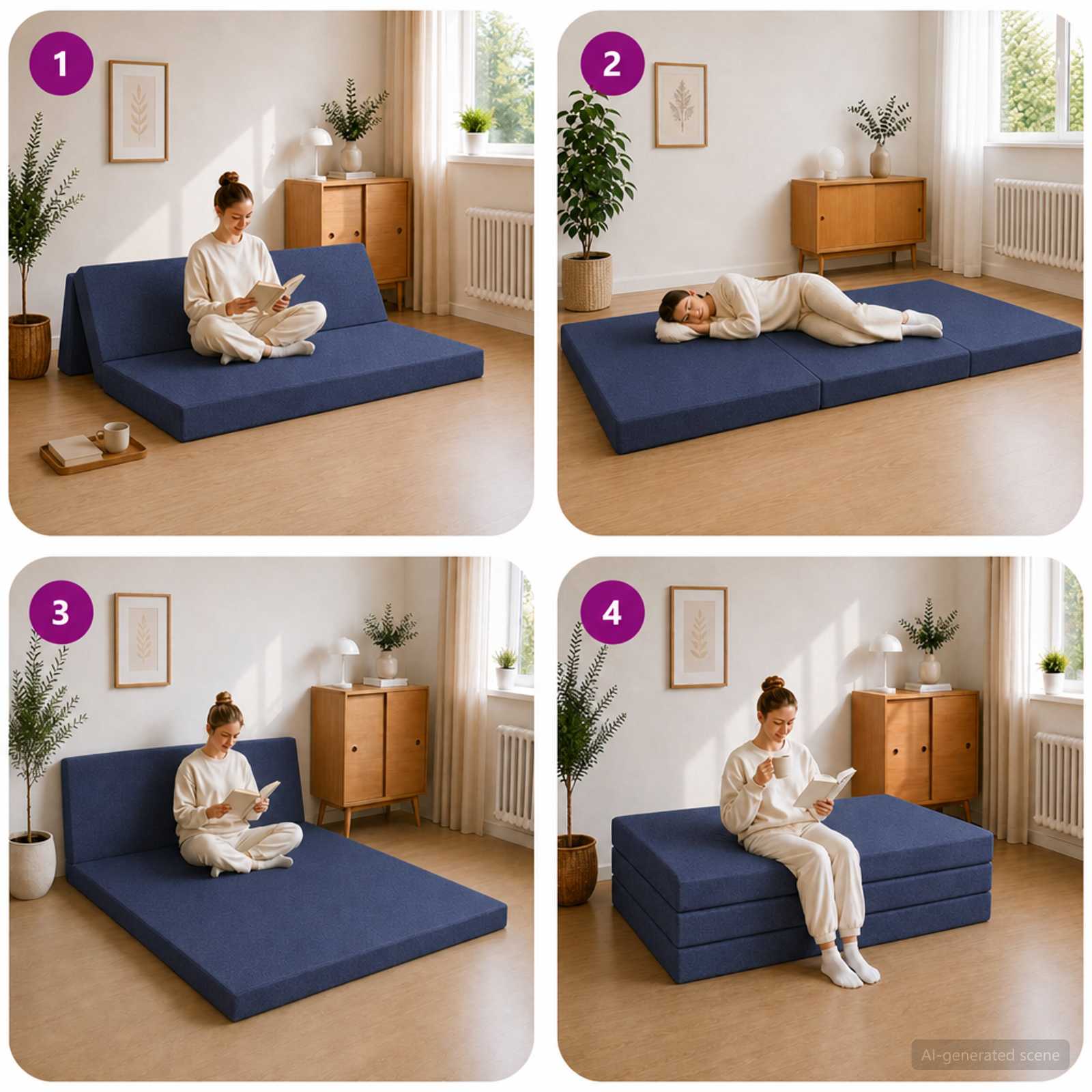 vidaXL Składana Sofa Łóżko 140 x 67 x 45 cm niebieski