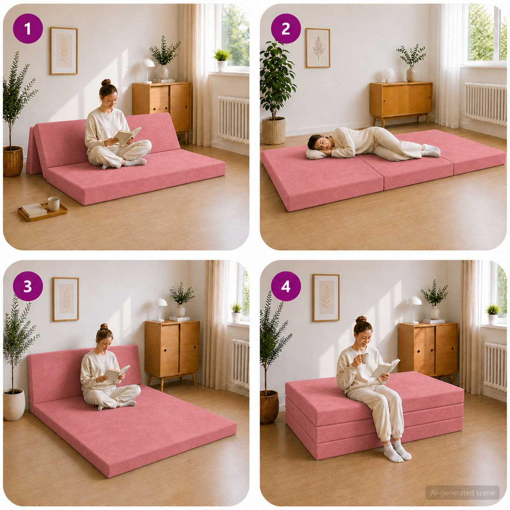 vidaXL Składana Sofa Łóżko 140 x 67 x 45 cm różowy