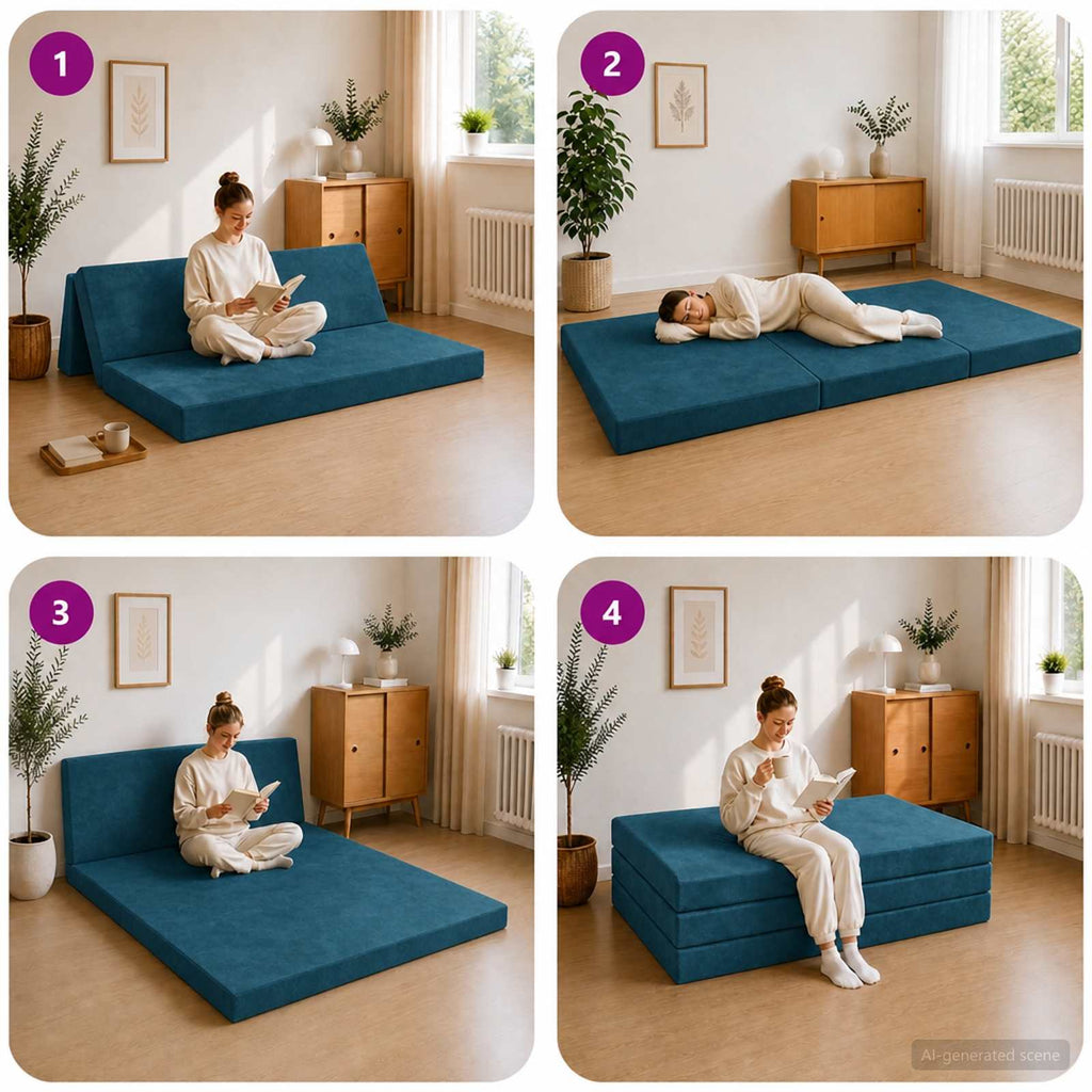 vidaXL Składana Sofa Łóżko 160 x 67 x 45 cm niebieski