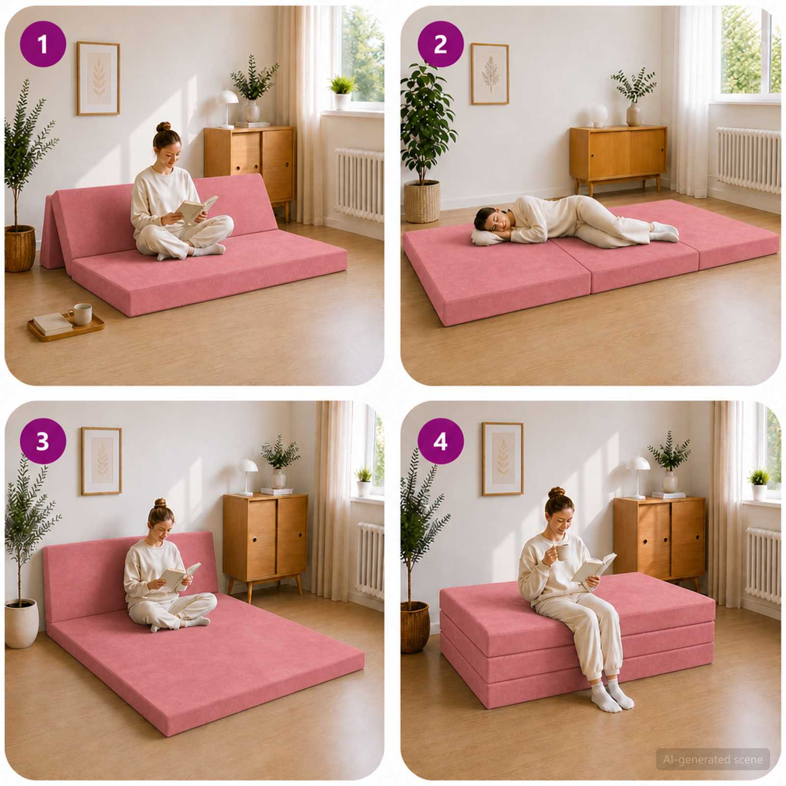 vidaXL Składana Sofa Łóżko 160 x 67 x 45 cm różowy