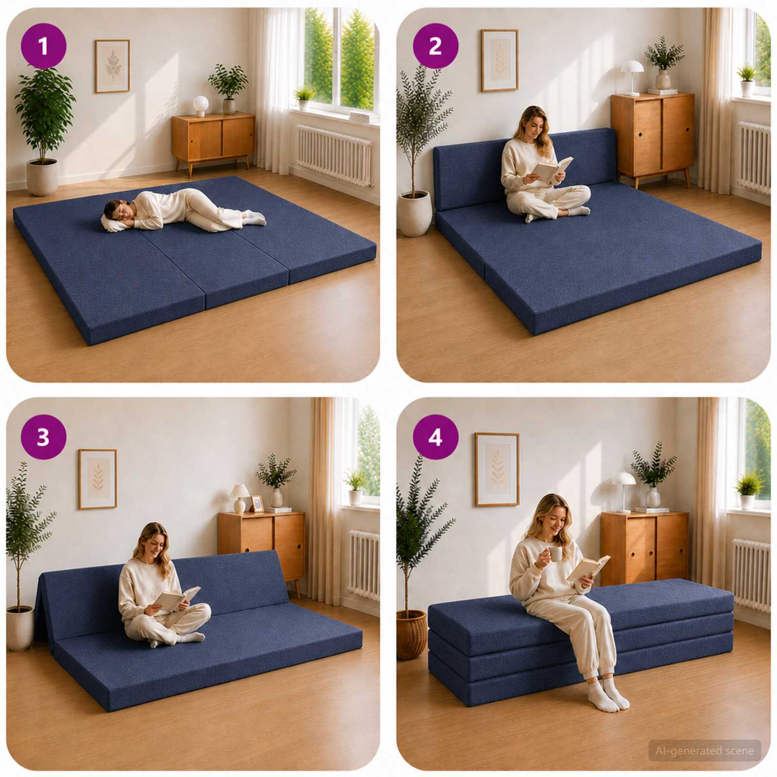 vidaXL Składana Sofa Łóżko 200 x 67 x 45 cm niebieski