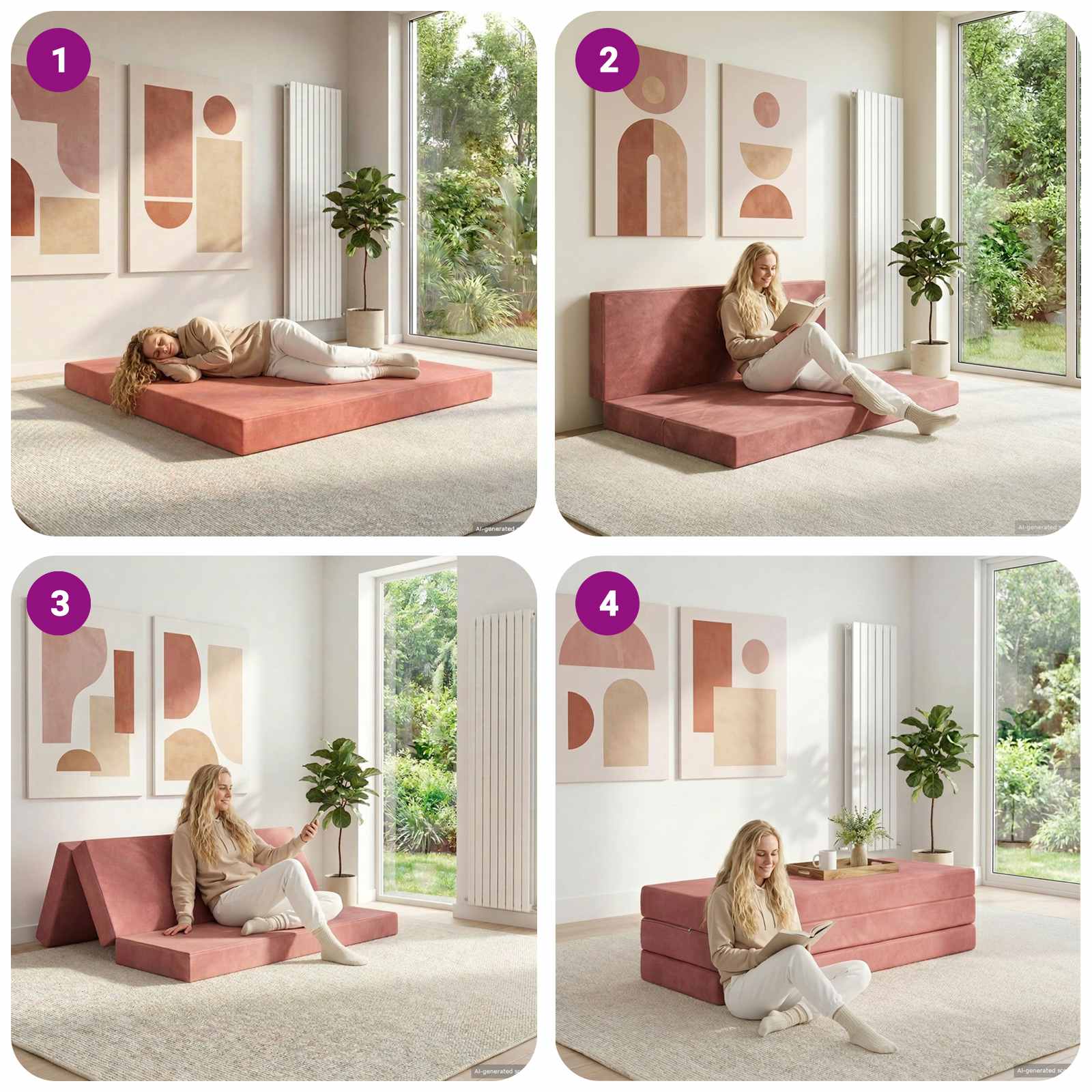vidaXL Składana Sofa Łóżko 200 x 67 x 45 cm różowy