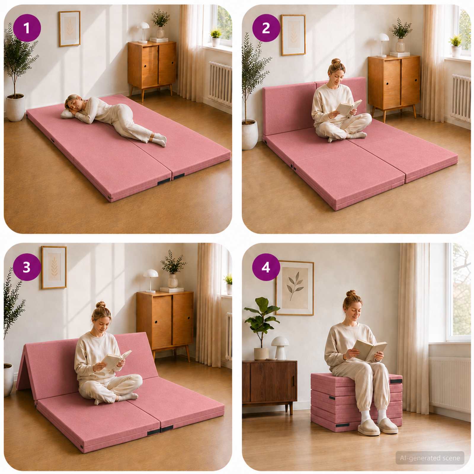 vidaXL Składana Sofa Łóżko 140 x 67 x 15 cm różowy
