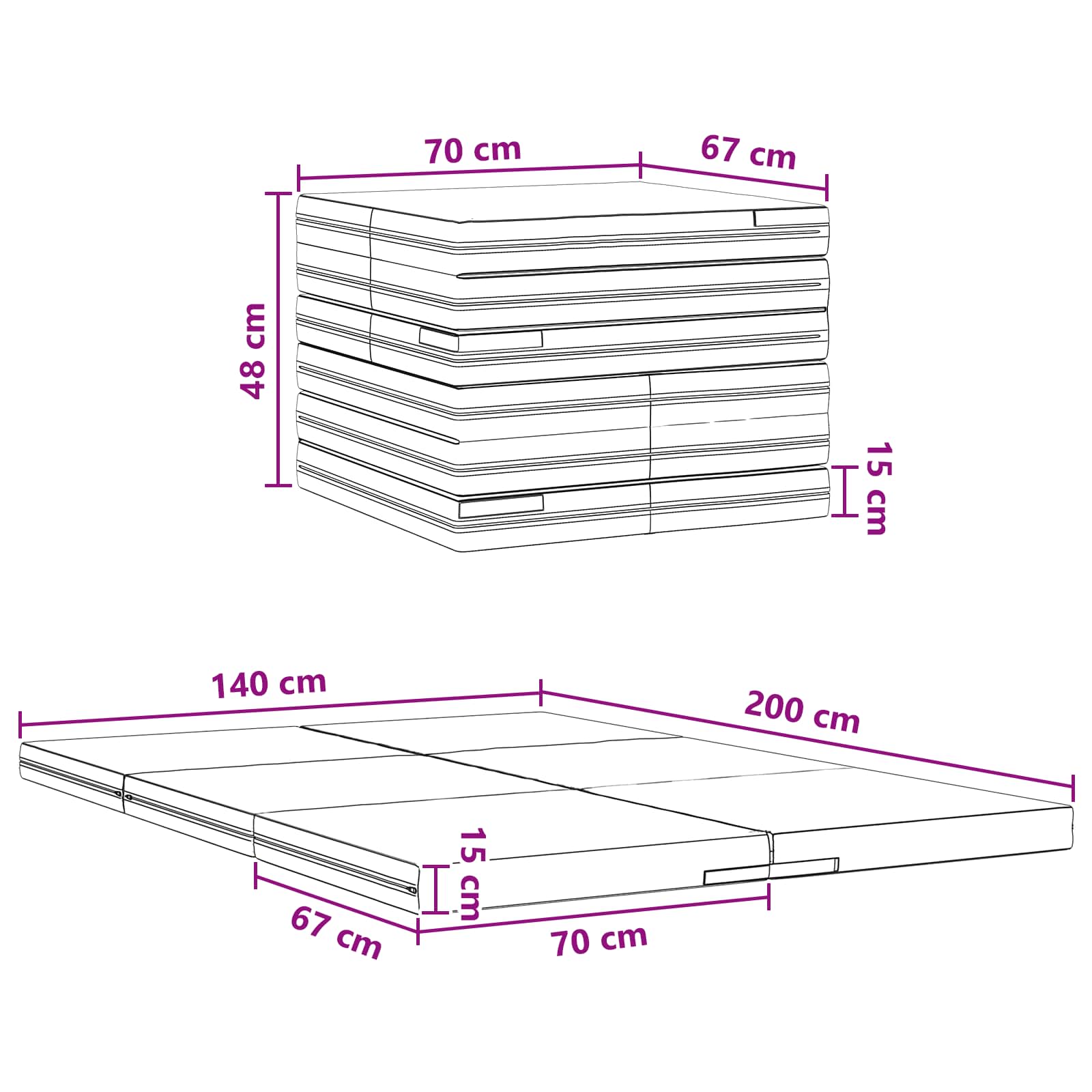 vidaXL Składana Sofa Łóżko 140 x 67 x 15 cm Czarny