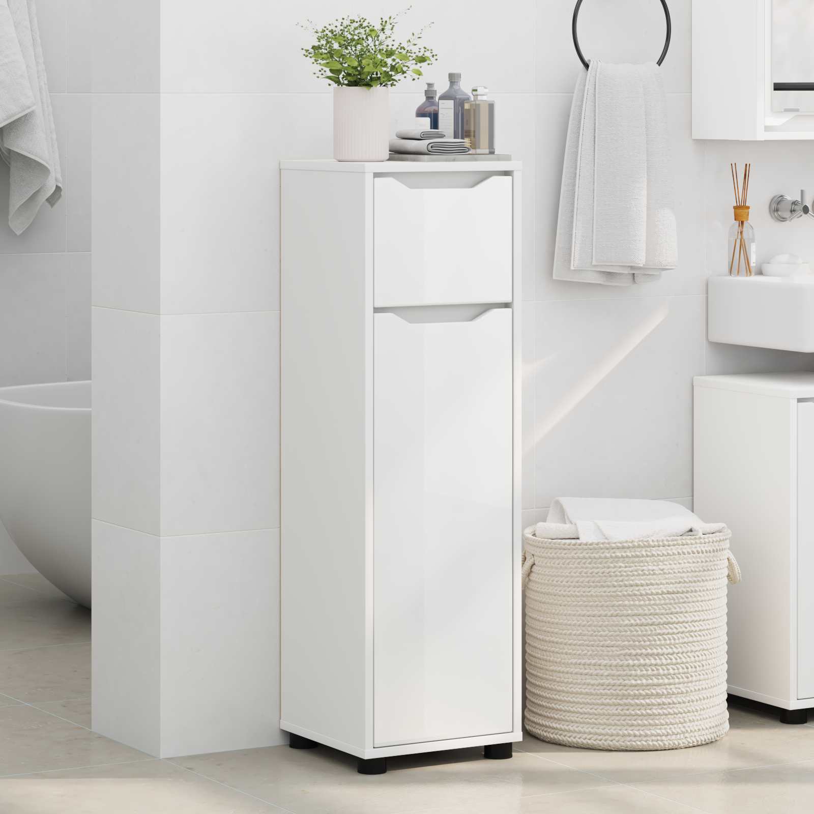 vidaXL Szafka Łazienkowa Biały 30,5 x 30 x 101 cm Drewno inżynieryjne