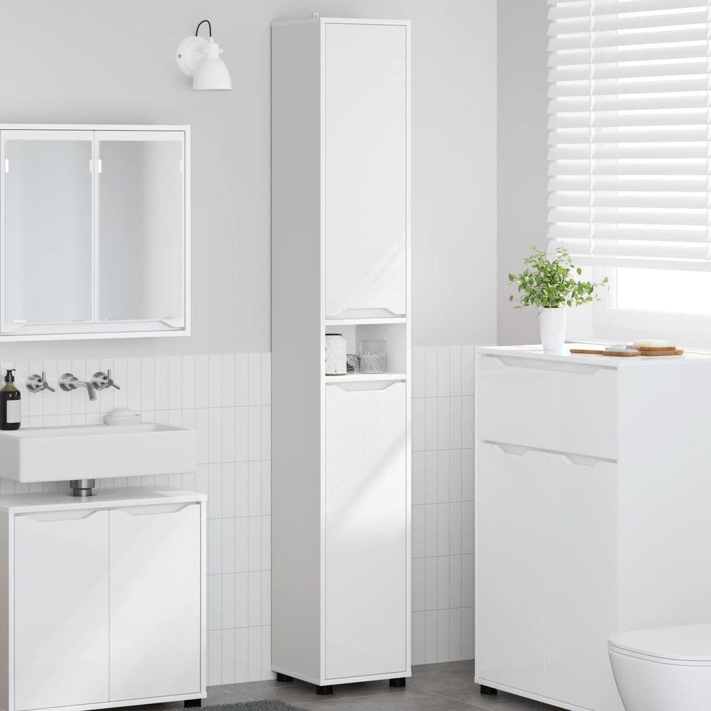 vidaXL Szafka Łazienkowa Biały 30,5 x 30 x 195 cm Drewno inżynieryjne