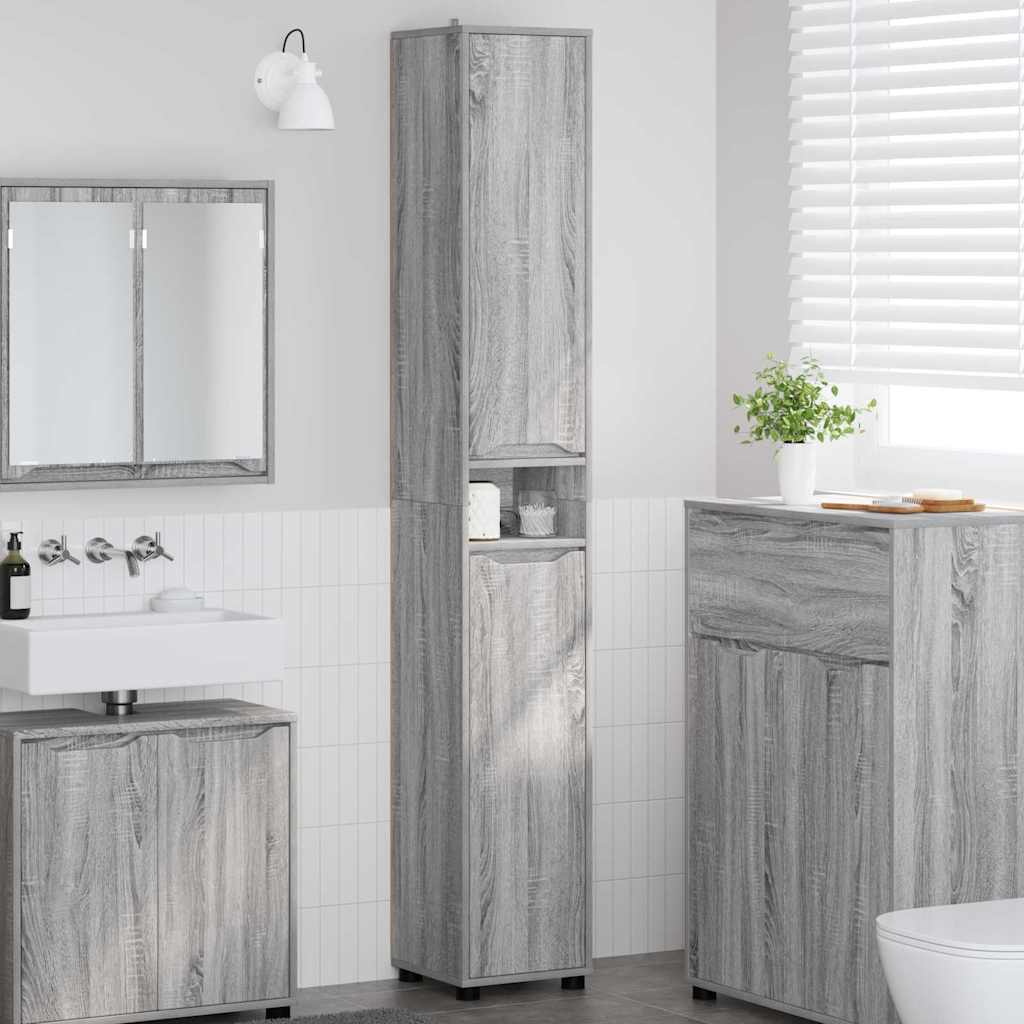 vidaXL Szafka Łazienkowa z półką Szary Sonoma 30,5 x 30 x 195 cm